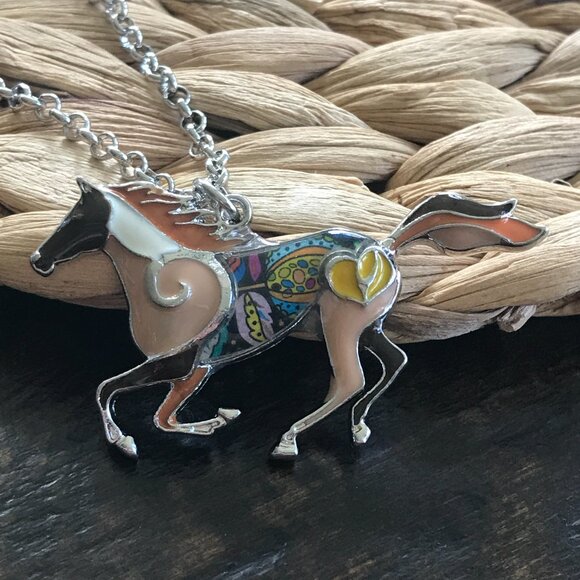 Equestrian Psychedelic Enamel HORSE Necklace 791 - Picture 3 of 8